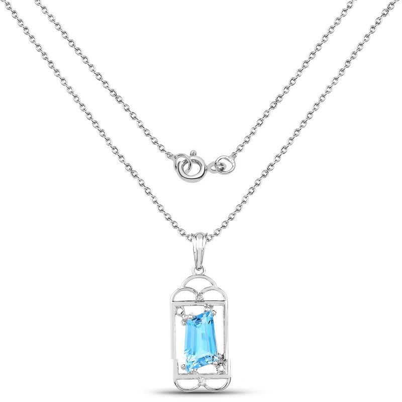 4.57 Carat Genuine Swiss Blue Topaz & White Topaz .925 Sterling Silver Pendant