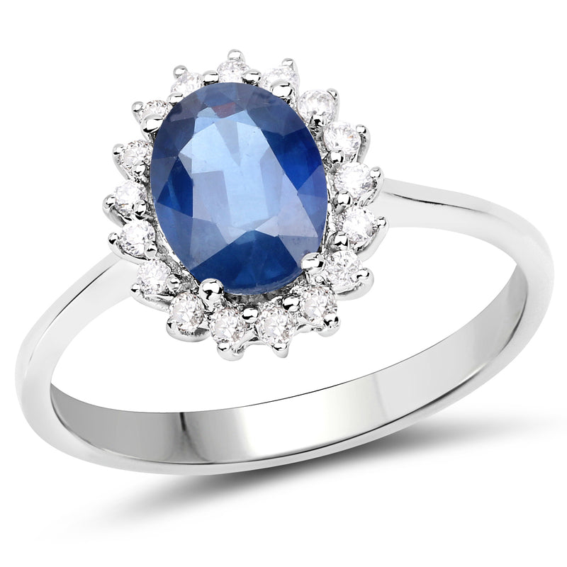 1.68 Carat Genuine Blue Sapphire and White Diamond 14K White Gold Ring