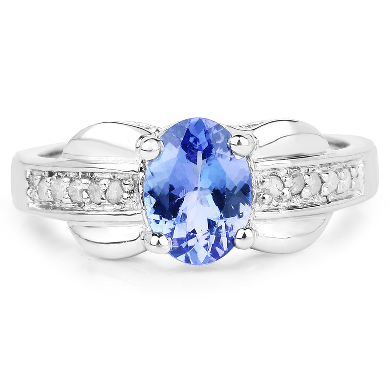 1.27 Carat Genuine Tanzanite and White Diamond .925 Sterling Silver Ring