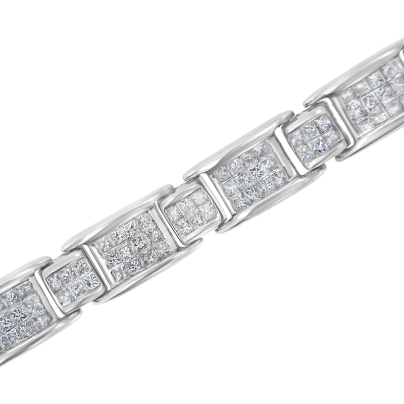 14K White Gold 5.0 Cttw Princess-Cut Diamond Rectangular Alternating Station 7" Tennis Bracelet (G-H Color, SI1-SI2 Clarity)