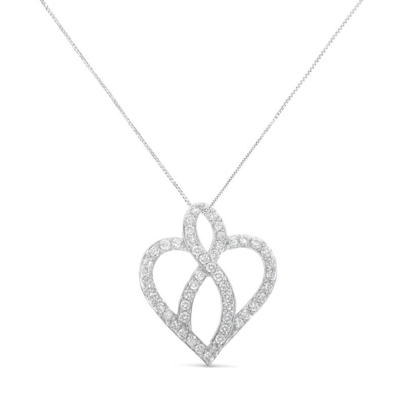 14KT White Gold 1 cttw Diamond Heart Ribbon Pendant Necklace (H-I, I1-I2)