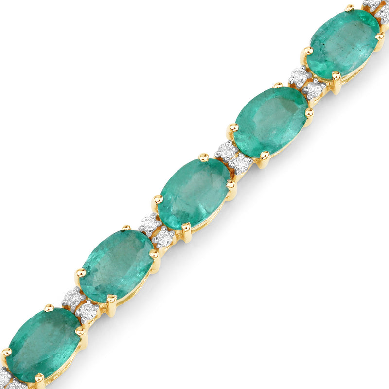 9.90 Carat Genuine Zambian Emerald and White Diamond 14K Yellow Gold Bracelet