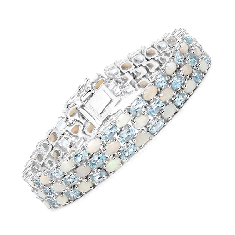 22.28 Carat Genuine Opal and Blue Topaz .925 Sterling Silver Bracelet