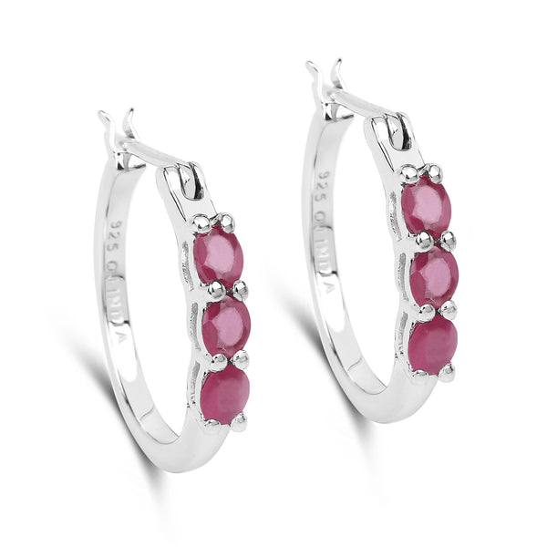 1.32 Carat Genuine Glass Filled Ruby .925 Sterling Silver Earrings