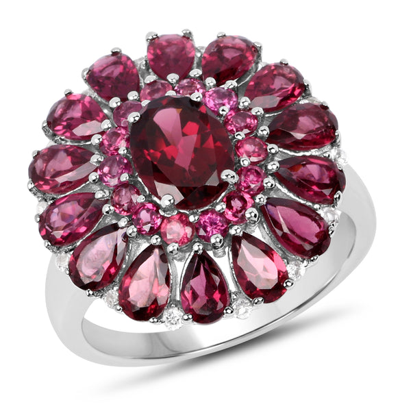 6.19 Carat Genuine Rhodolite and White Topaz .925 Sterling Silver Ring