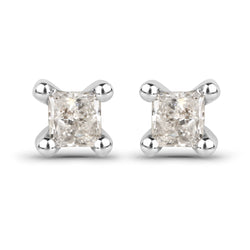 0.06 Carat Genuine White Diamond 14K White Gold Earrings