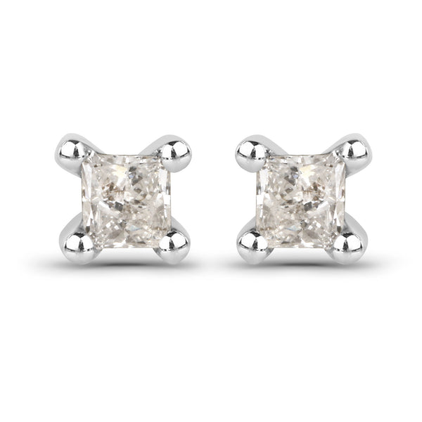 0.06 Carat Genuine White Diamond 14K White Gold Earrings