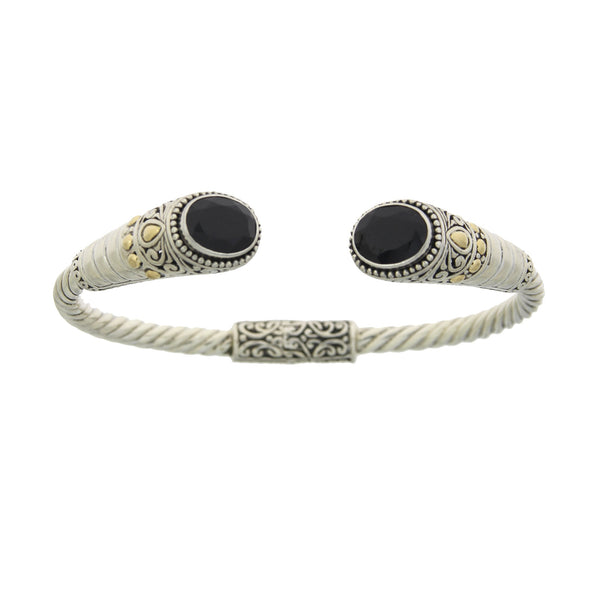 Black Spinel Bangle Bracelet Sterling Silver 18KT Gold