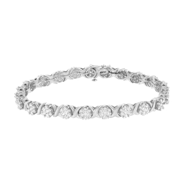 14K White Gold 4 7/8 Cttw Round Brilliant-Cut Diamond Round Cluster & X-Link 7" Tennis Bracelet (I-J Color, SI2-I1 Clarity)