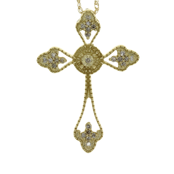 .10ct Diamond Cross Religious Pendant 14KT Yellow Gold