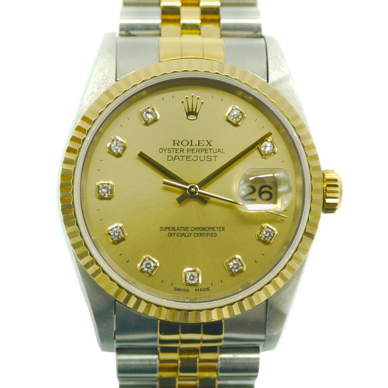 ROLEX Rolex Datejust 10P diamond 16233G T number SS / YG self-winding gold dial watch