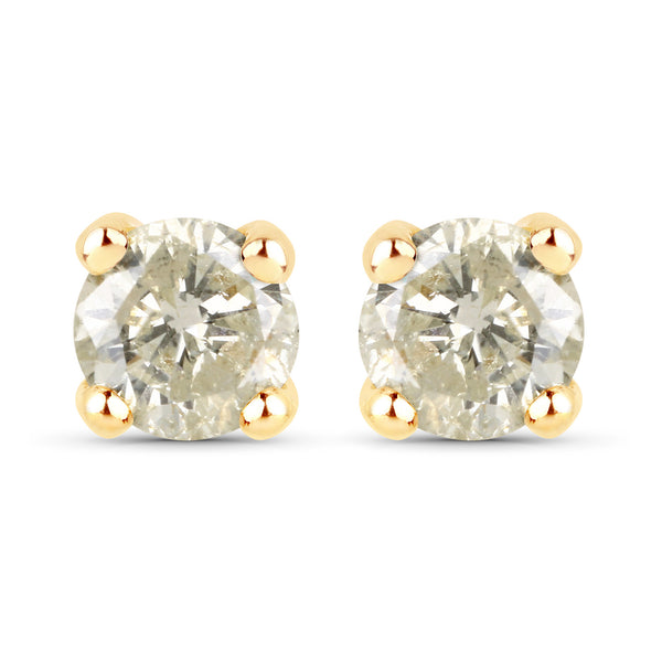 0.89 Carat Genuine LB Diamond 14K Yellow Gold Earrings