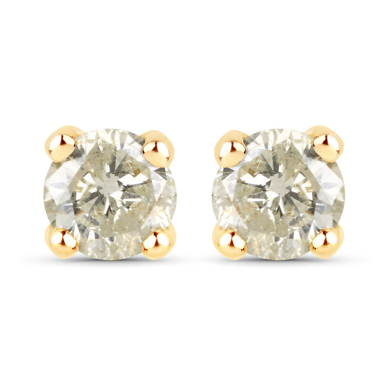 0.89 Carat Genuine LB Diamond 14K Yellow Gold Earrings