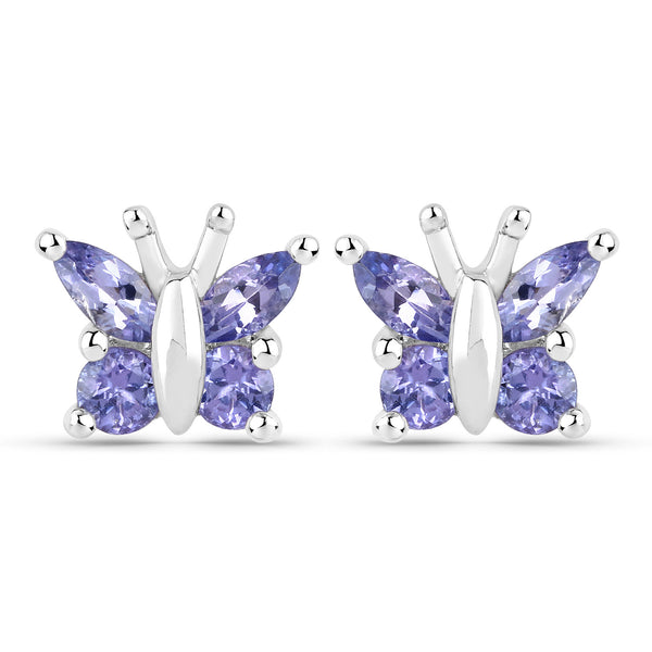 18K White Gold Plated 0.96 Carat Genuine Tanzanite .925 Sterling Silver Earrings