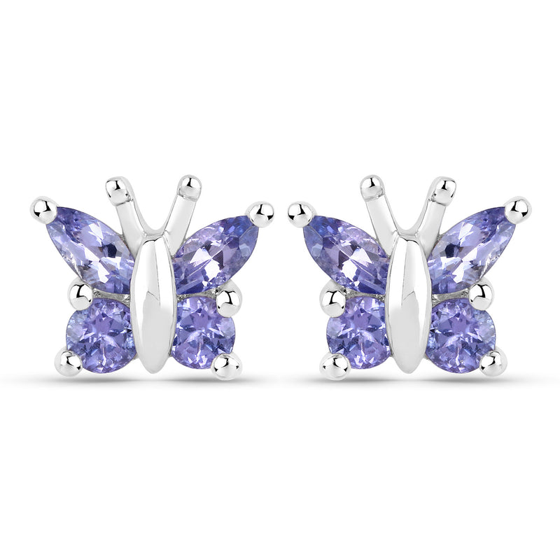 18K White Gold Plated 0.96 Carat Genuine Tanzanite .925 Sterling Silver Earrings