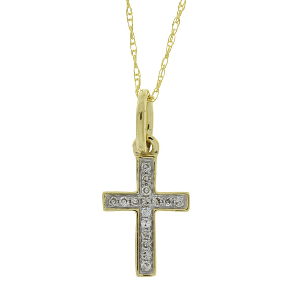 .05ct Diamond Cross Religious Pendant 14KT Yellow Gold
