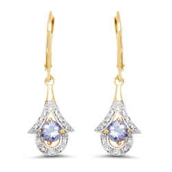 14K Yellow Gold Plated 0.94 Carat Genuine Tanzanite .925 Sterling Silver Earrings