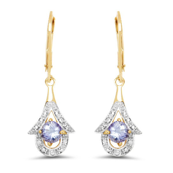 14K Yellow Gold Plated 0.94 Carat Genuine Tanzanite .925 Sterling Silver Earrings