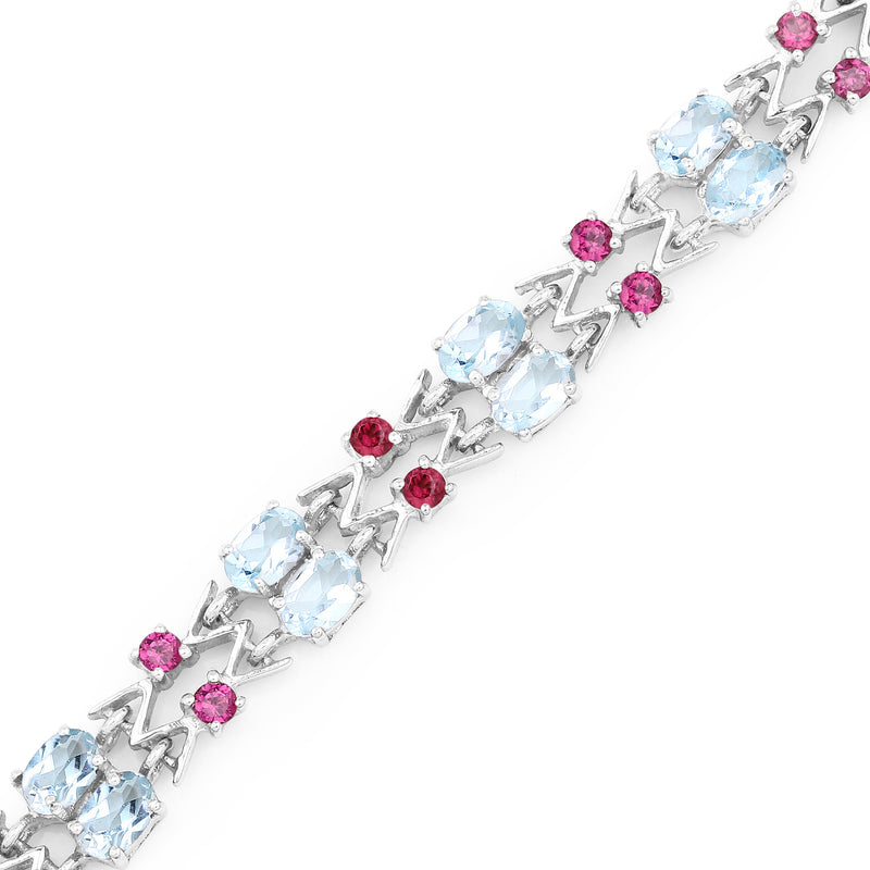 14.76 Carat Genuine Blue Topaz and Rhodolite .925 Sterling Silver Bracelet