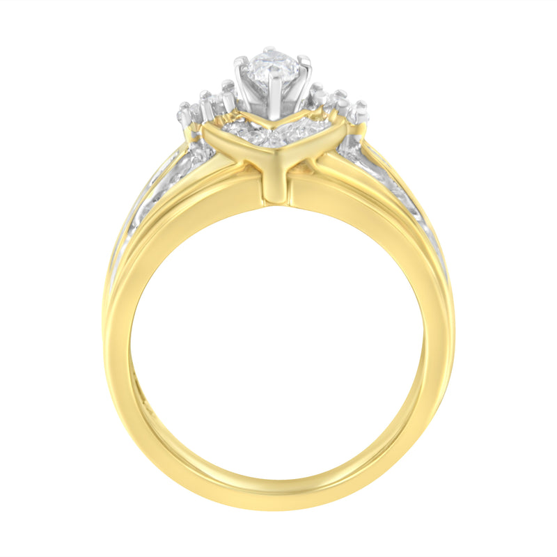 14K Yellow and White Gold 3/4 ct TDW Diamond Engagement Ring Set (H-ISI2-I1)