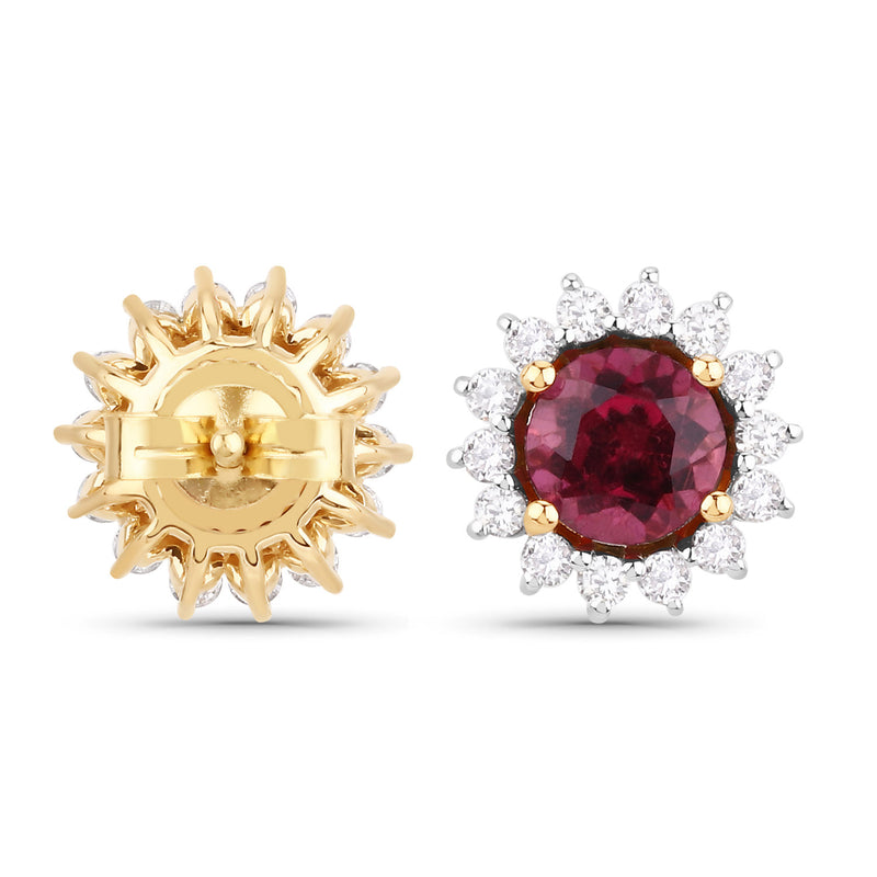 1.24 Carat Genuine Rubellite and White Diamond 14K Yellow Gold Earrings