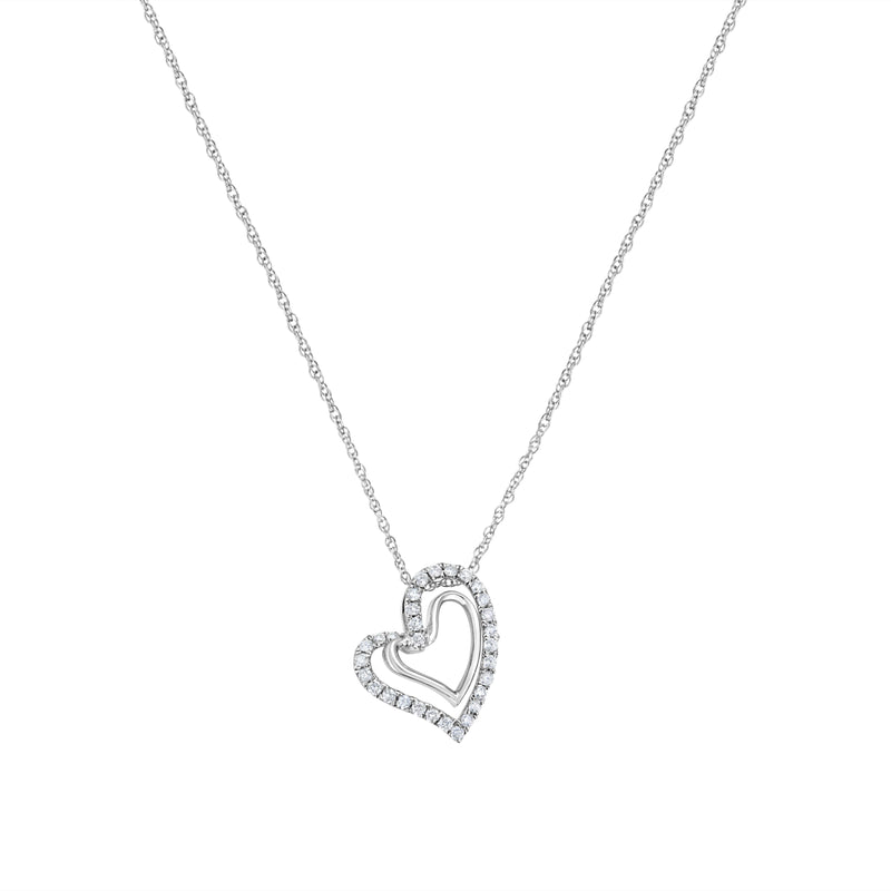 .925 Sterling Silver 1/2 cttw Lab Grown Diamond Double Heart Pendant Necklace (F-G Color, VS2-SI1 Clarity)