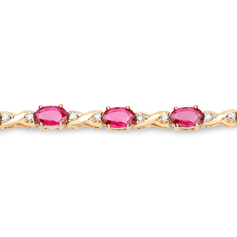 4.46 Carat Genuine Ruby and White Diamond 14K Yellow Gold Bracelet