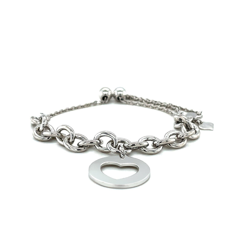 Sterling Silver 9 1/4 inch Adjustable Bracelet with Chain and Heart Charm