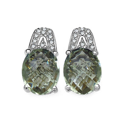 5.25 Carat Genuine Green Amethyst and 0.15 ct.t.w Genuine Diamond Accents Sterling Silver Earrings