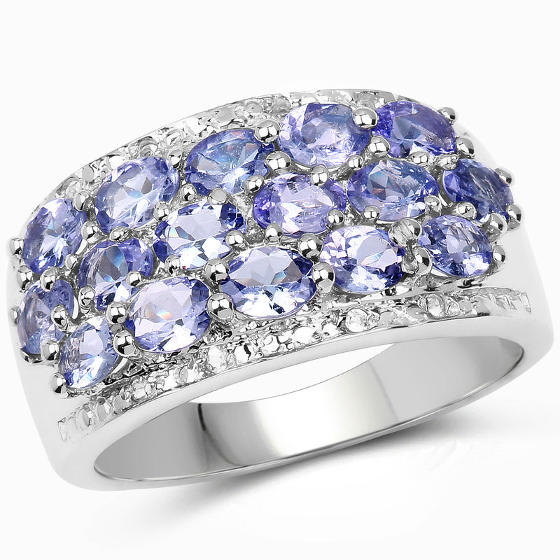 2.76 Carat Genuine Tanzanite and White Topaz .925 Sterling Silver Ring