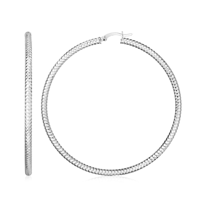 Sterling Silver Large Hoop Earrings with Braid Texture