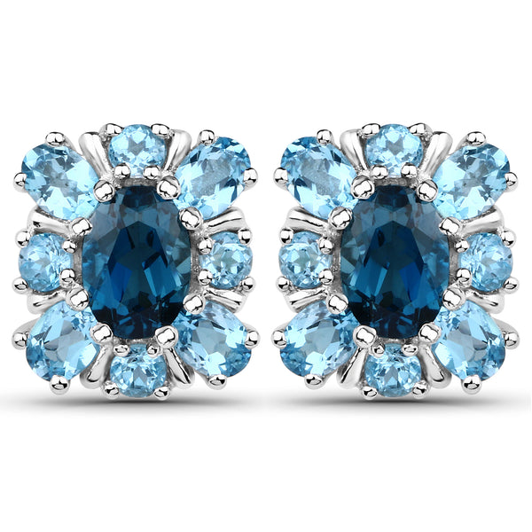 3.93 Carat Genuine London Blue Topaz and Swiss Blue Topaz .925 Sterling Silver Earrings