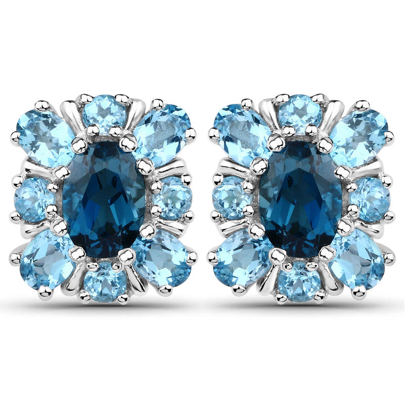 3.93 Carat Genuine London Blue Topaz and Swiss Blue Topaz .925 Sterling Silver Earrings