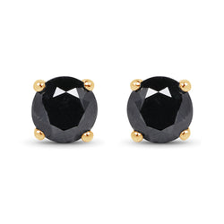 14K Yellow Gold Plated 1.28 Carat Genuine Black Diamond .925 Sterling Silver Earrings