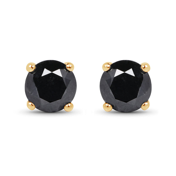 14K Yellow Gold Plated 1.28 Carat Genuine Black Diamond .925 Sterling Silver Earrings