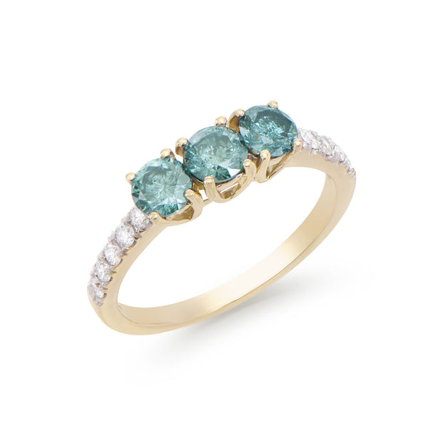 1.28 CTS TW CERTIFIED DIAMONDS 14K YELLOW  GOLD DESIGNER RING SIZE 7.5 WITH SWISS  BLUE  COLOR DIAMONDS