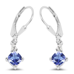 1.13 Carat Genuine Tanzanite and White Diamond .925 Sterling Silver Earrings