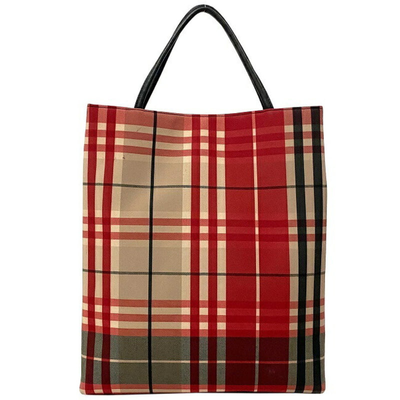 Burberry Tote Bag Red Black Check Nylon Canvas Leather BURBERRY Handbag Womens Mens Beige