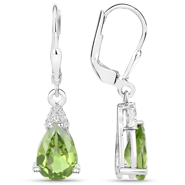 2.80 Carat Genuine Peridot and White Zircon .925 Sterling Silver Earrings