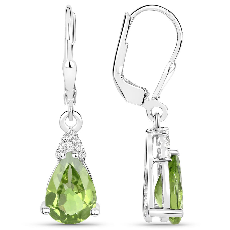 2.80 Carat Genuine Peridot and White Zircon .925 Sterling Silver Earrings