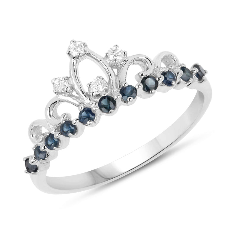 0.28 Carat Genuine Blue Sapphire and White Diamond 14K White Gold Ring