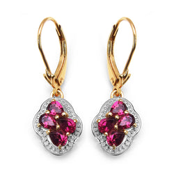 14K Yellow Gold Plated 1.44 Carat Genuine Rhodolite .925 Sterling Silver Earrings