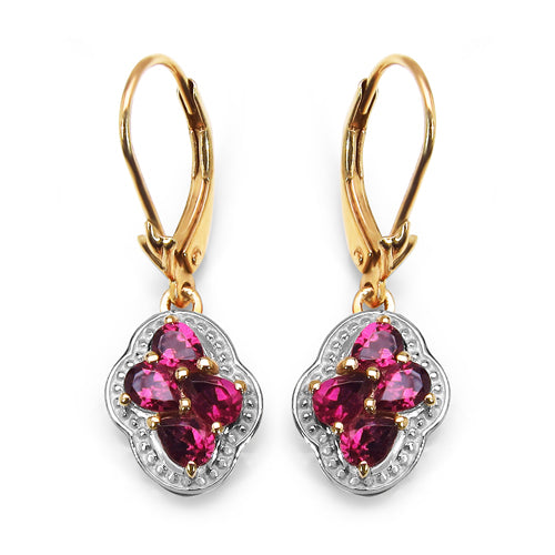 14K Yellow Gold Plated 1.44 Carat Genuine Rhodolite .925 Sterling Silver Earrings