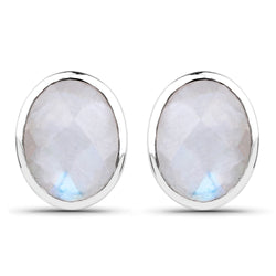 4.05 Carat Genuine White Rainbow Moonstone .925 Sterling Silver Earrings