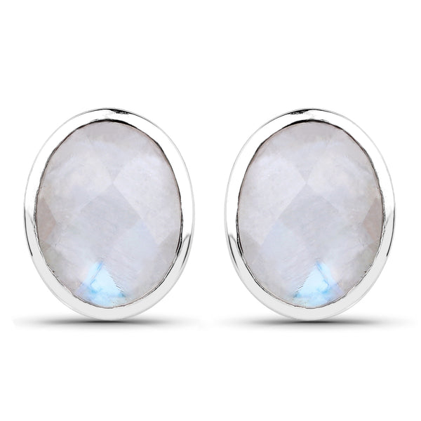 4.05 Carat Genuine White Rainbow Moonstone .925 Sterling Silver Earrings