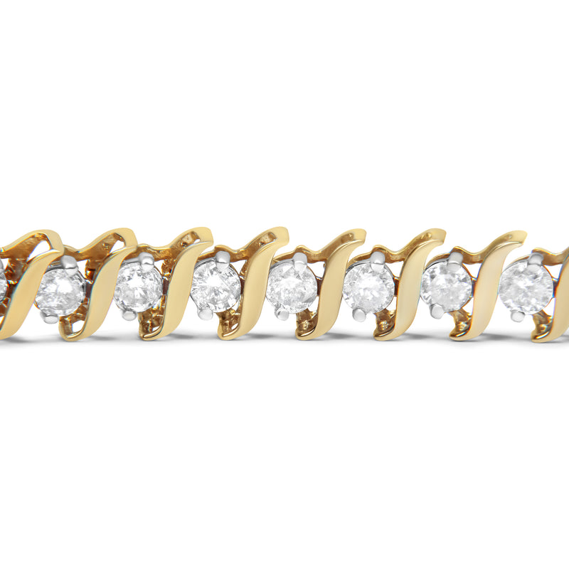 14K Yellow Gold Plated .925 Sterling Silver 4.00 cttw Prong-Set Round-Cut Diamond S-Curve Link Bracelet (K-L color, I2-I3 clarity) - 7.25"