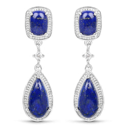 5.43 Carat Genuine Lapis And White Topaz .925 Sterling Silver Earrings