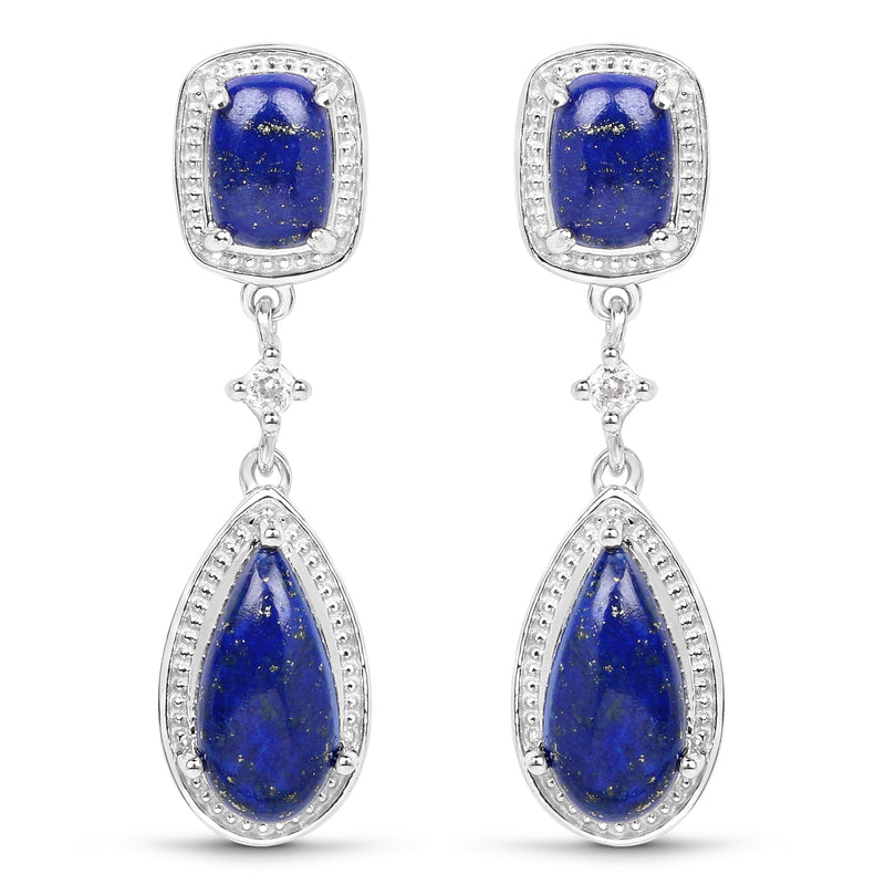 5.43 Carat Genuine Lapis And White Topaz .925 Sterling Silver Earrings