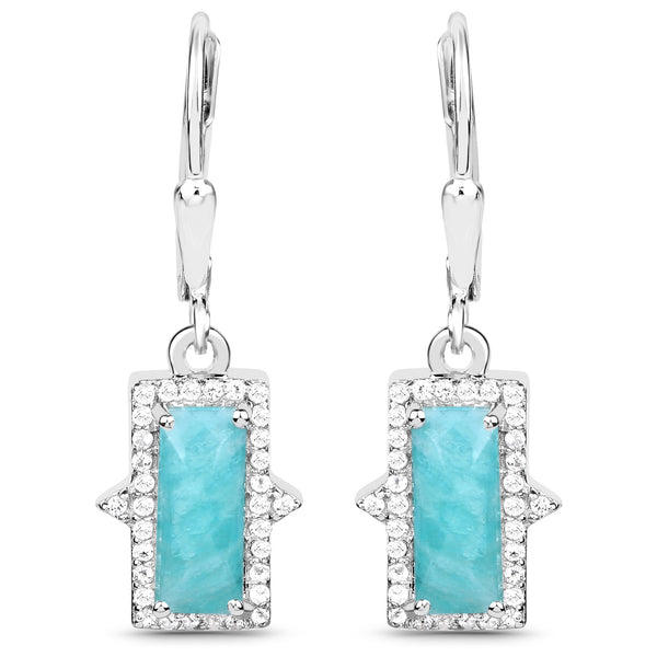 1.62 Carat Genuine Amazonite and White Topaz .925 Sterling Silver Earrings