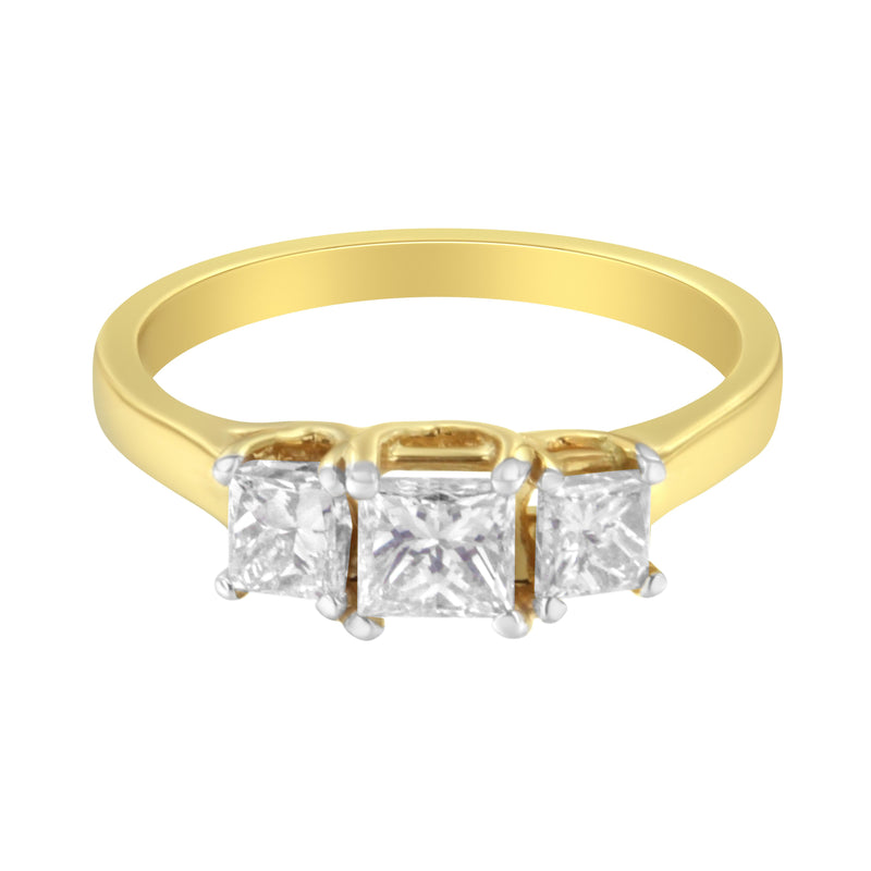 10K Yellow Gold Princess-Cut Diamond Three Stone Band Ring (1 Cttw, J-K Color, I1-I2 Clarity) - Size 6